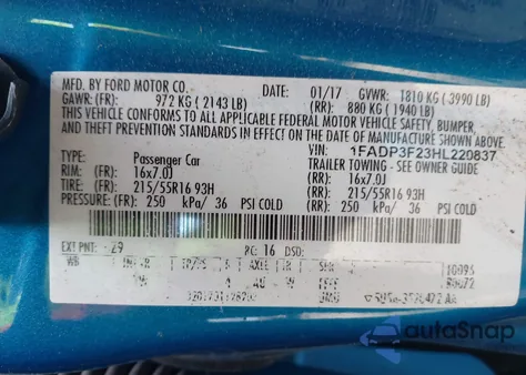 2017 Ford Focus Se z USA, uszkodzony, nr VIN 1FADP3F23HL220837